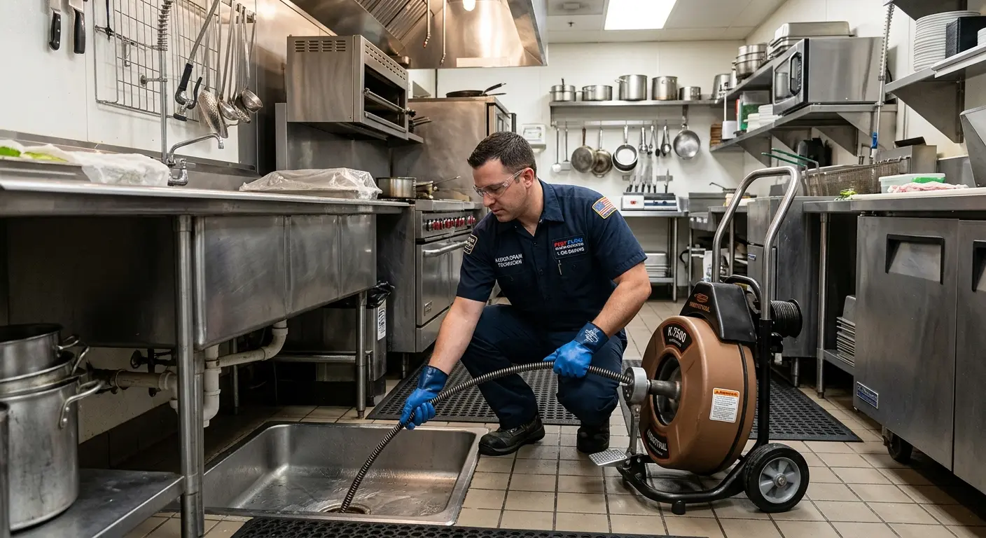 Commercial drain cleaning service in a restaurant kitchen in Smithfield